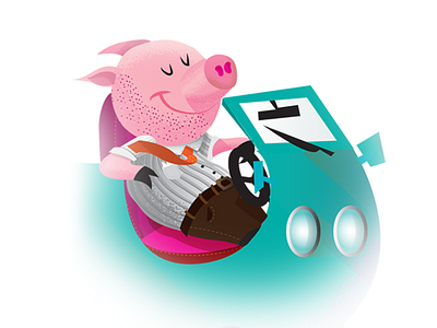 A little daddy blue car dad illustration pig pink