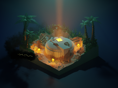 The Hatch 3d blender hatch jungle lost low poly smoke monster