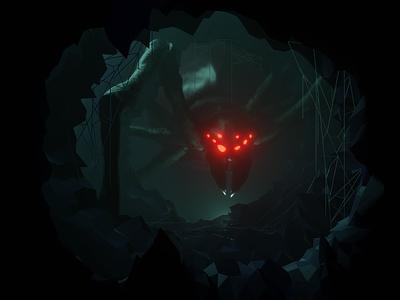 Shelob's Lair 3d cave green illustration lord of the rings lowpoly red shelob spider