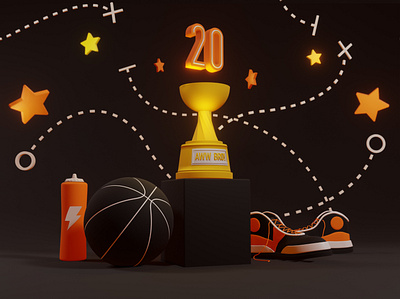Sportsball Illustration Test 20 3d basketball blender gold illustration orange shoes stars trophy
