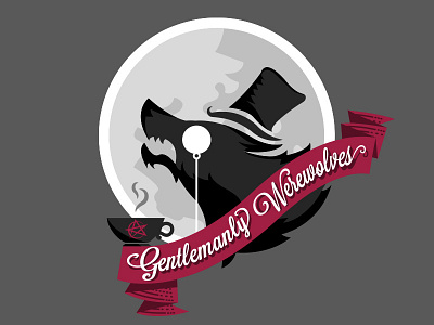 Gentlemanly Werewolves badge blue fantasy football illustration logo red