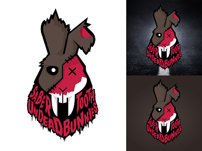 Sabertooth Undead Bunnies badge blue fantasy football illustration logo red