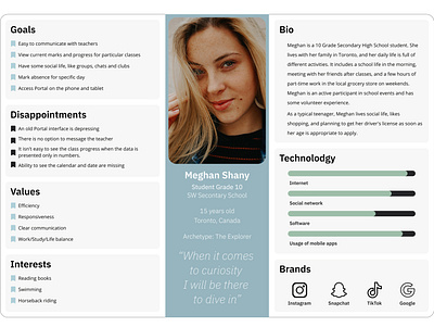 Persona UX Card | High School Student profile figma graphic design mockups persona prototype storyboarding storytelling ui ui design user research ux ux design wireframe xd design