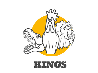 kings III animals character design characterdesign design digitalart dinossaur humour illustration illustrator lion poster art poster design rooster trex typography vector