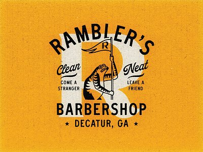 Ramblers Barbershop apparel apparel design barber barbershop branding classic distressed frog frog logo handmade illustration lockup logo matchbook matchbooks matches typography vintage