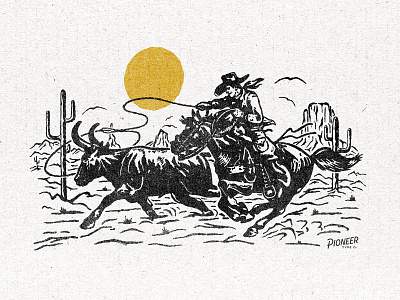 Saddle Up cactus cow cowboy desert distressed horse illustration riding vintage
