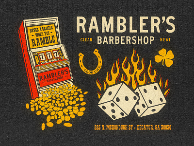 Never A Gamble When You Ramble branding casino dice distressed flames illustration luck matchbook matches procreate slot machine typography vintage
