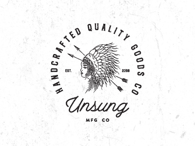 Unsung Mfg Co badge branding distressed identity logo native typography vintage