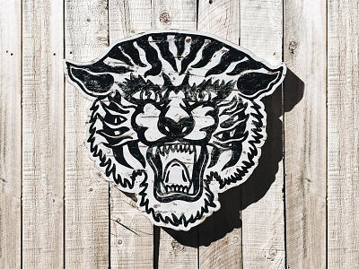 Tiger handmade handprinted illustration signage tattoo tiger vintage wood