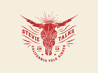 Stevie Talks apparel illustration lightning longhorn musician skull tee western