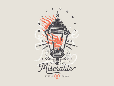 MISERABLE candle fire flame illustration lantern lightning monoline musician script typography