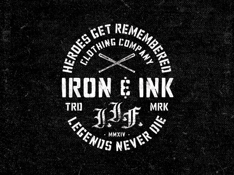 IRON & INK distressed fitness typography bat baseball stencil lockup apparel