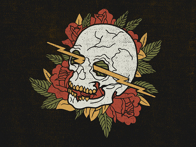 SKULL STUDY illustration leaves lightning neutral roses skull tattoo teeth