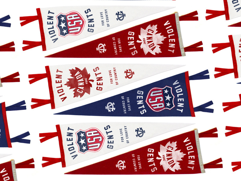 FOR LOVE OF COUNTRY illustration typography shield mapleleaf sports winter olympics canada usa hockey vintage pennants