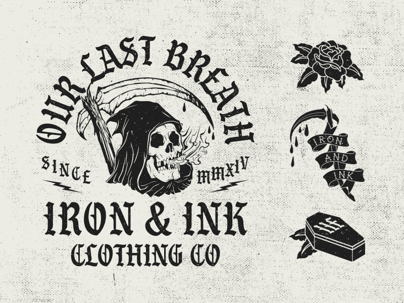 IIF gothic typography screenprint icon illustration apparel branding coffin rose reaper skull