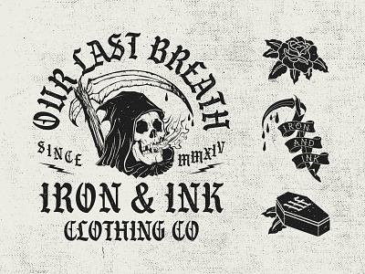 IIF apparel branding coffin gothic icon illustration reaper rose screenprint skull typography