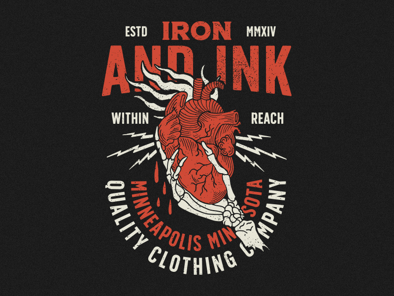 Within Reach typography fire illustration lightning hand skeleton heart