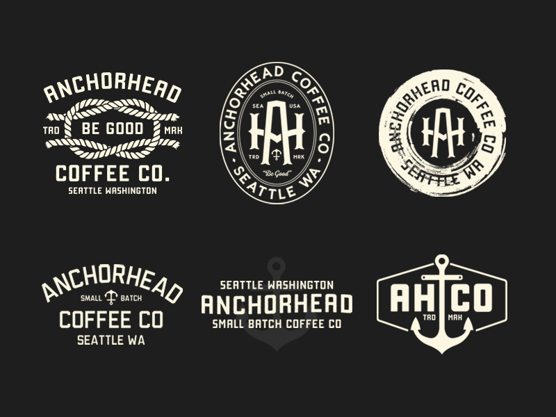 Anchorhead Tees distressed seattle coffee anchor nautical rope monogram badge classic branding apparel logo vintage illustration typography