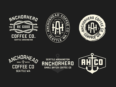 Anchorhead Tees anchor apparel badge branding classic coffee distressed illustration logo monogram nautical rope seattle typography vintage