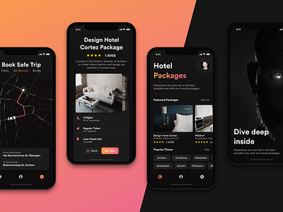 Travel with us. iPhone X. android app book cards hotel ios iphone x minimal offers taxi travel