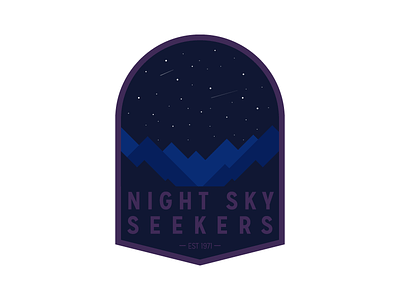 Night Sky Badge badge blue digital illustration mountains night night sky patch purple sky stars