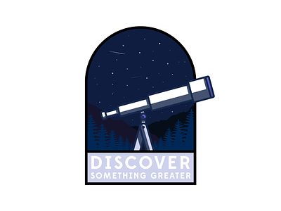 Discover Something Greater badge icon illustration mountains night sky stars telescope