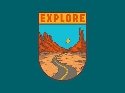Explore Badge badge canyon desert digital illustration monument valley patch road sky utah