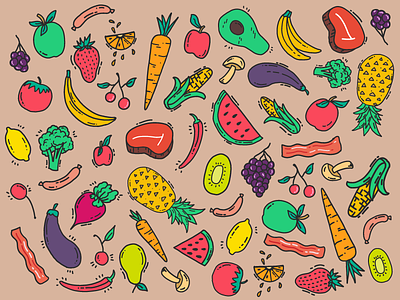 Food Icons digital drawing food fruit hand drawing icons illustration meat vegetable