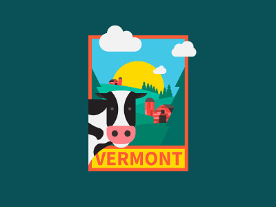 Vermont Patch badge cow design digital farm icon illustration logo patch simple sky vector vermont