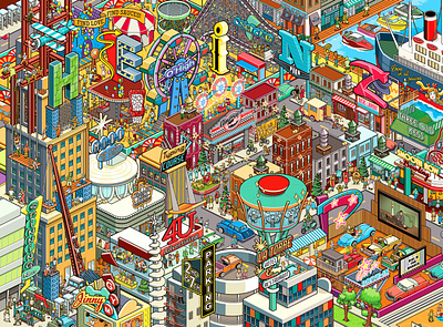 Vintage New York Christmas for Heinz advertising christmas cities city design detail googie infographic isometric isometric art isometric illustration landscape map new york pixel art pixelart seek and find vintage where is waldo where is wally