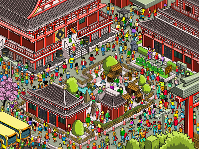 Tokyo: a Seek and Find illustration for Compare the Market advertising architecture cities city detail infographic isometric isometric art isometric illustration landscape map pixel art pixelart seek and find sensoji temple times square tokyo where is waldo where is wally
