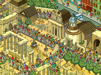 Rome: a Seek and Find illustration for Compare the Market advertising cities city detail infographic isometric isometric art isometric illustration landscape map pixel art pixelart seek and find where is waldo where is wally