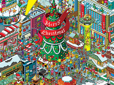 Where is Santa? illustration for Washington Post advertising cities city detail infographic isometric isometric art isometric illustration landscape map pixel art where is waldo where is wally