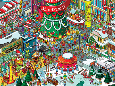 Where is Santa? illustration for Washington Post advertising cities city detail illustration infographic isometric isometric art landscape map pixel art