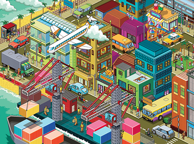 Small Isometric City for Moderna Publishing advertising cities detail infographic isometric isometric art landscape map pixel art seek and find seek and find where is waldo where is wally