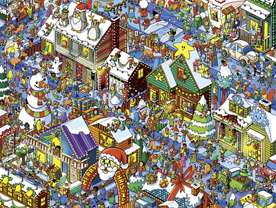 Washington Post's 2019 Christmas Illustration advertising christmas christmas card detail infographic isometric landscape map pixel art seek and find snow suburbs where is waldo where is wally