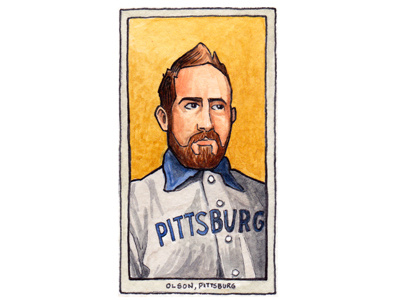 Self Portrait as Honus Wagner baseball baseball card blue card illustration mlb trading card vintage watercolor yellow