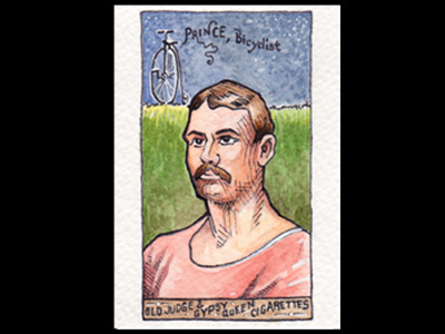 Illustrated Tobacco Card baseball card bicycle bicycling blue card green illustration tobacco trading card vintage watercolor