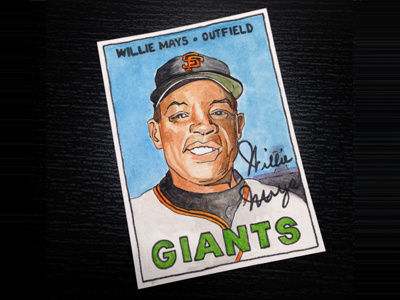 Illustrated Willie Mays Baseball Card baseball baseball card card giants illustration mlb trading card vintage watercolor