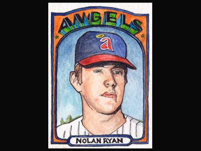 Hand made Nolan Ryan Baseball Card art baseball custom ink nolan ryan illustration pen sports watercolor