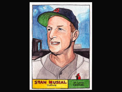 Hand made Stan Musial Baseball card art baseball custom drawing ink pen sports stan musial illustration watercolor