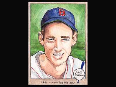 Commissioned Ted Williams Baseball Card art baseball custom ink pen sports ted williams illustration watercolor