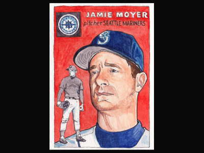 Hand Made Jamie Moyer Baseball Card art baseball custom ink jamie moyer illustration pen pitcher sports watercolor