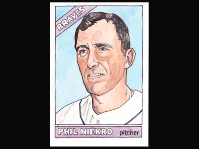 Hand Painted Phil Niekro Baseball Card art baseball braves custom illustration ink pen phil niekro pitcher sports watercolor