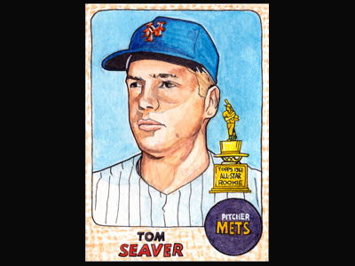 Hand Painted Tom Seaver Baseball Card art baseball custom illustration ink mets new york pen sports tom seaver watercolor