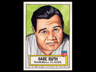 Hand made Babe Ruth Baseball Card babe ruth baseball baseball cards cards illustrated majors paint paper sports team watercolor yankees