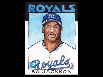 Hand made Bo Jackson baseball card baseball baseball cards bo jackson cards illustrated majors paint paper royals sports team watercolor