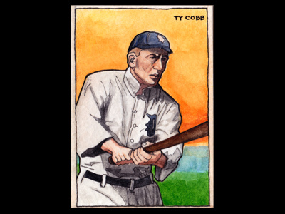 Hand painted Ty Cobb baseball card baseball baseball cards cards illustrated majors paint paper sports team tigers ty cobb watercolor