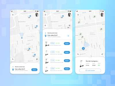 Electric Scooter Sharing app [WIP] app booking design list map mobile rental scooter ui ux