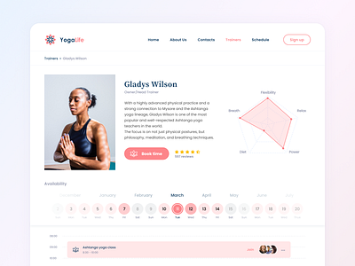 Website Yoga studio booking calendar design desktop fitness planing schedule sport trainer ui uiux webdesign website yoga